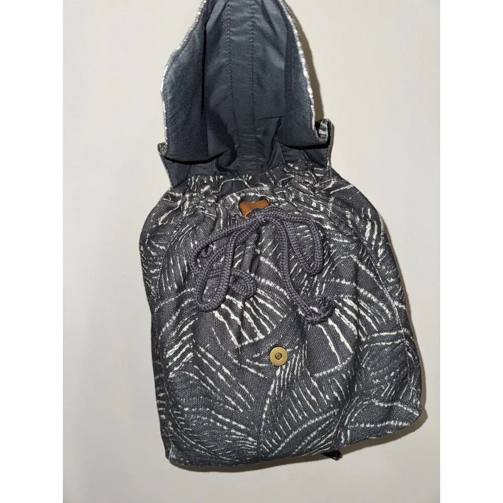 Boho Canvas Backpack Purse Gray Cream Abstract Print Drawstring Minimalist